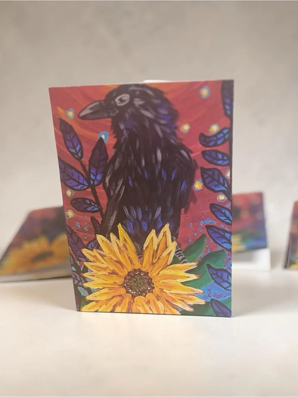 Mystical Raven & Sunflower Greeting Cards 5 Pack Blank Note Cards